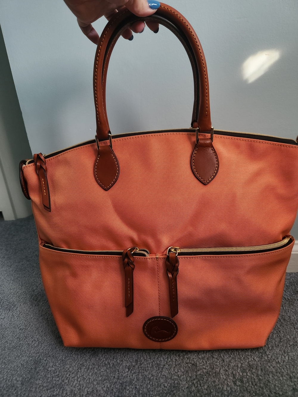 NWT Dooney & Bourke Orange Satchel With Brown Leather Trim